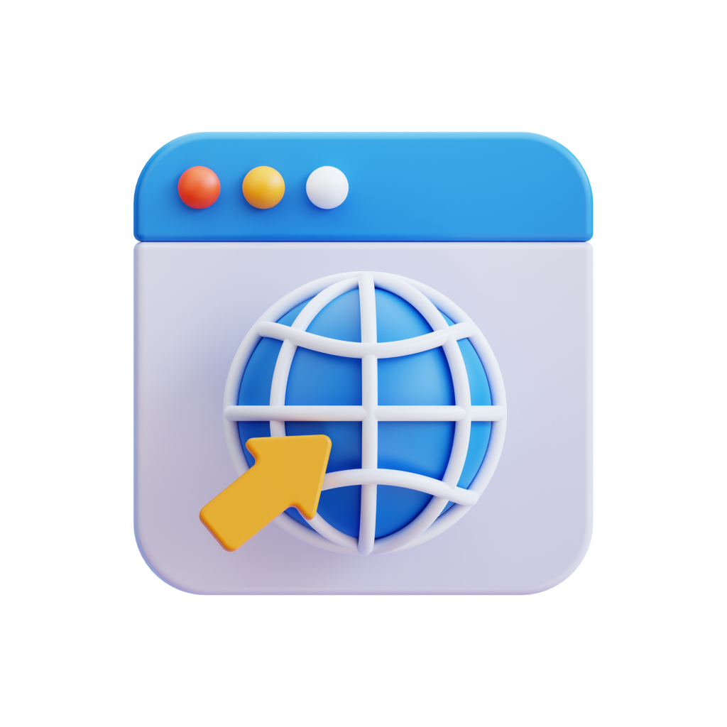 Web browser icon with a globe representing website and web services